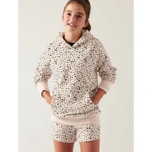 Athleta Girl RetroActive Oversized Hoodie & Shorts Set in Brush Dot Cream